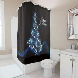 Christmas Party Blue Tree Shiny Black Elegant シャワーカーテン