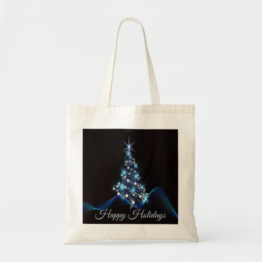Christmas Party Blue Tree Shiny Black Elegant トートバッグ (正面)