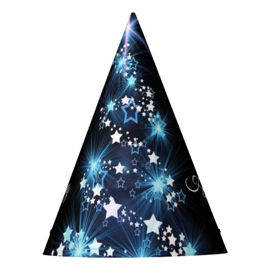 Christmas Party Blue Tree Shiny Black Elegant パーティーハット (正面)
