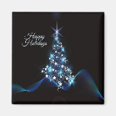 Christmas Party Blue Tree Shiny Black Elegant マグネット (正面)