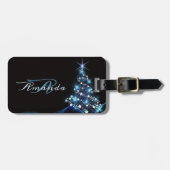 Christmas Party Blue Tree Shiny Black Elegant ラゲッジタグ (正面横)