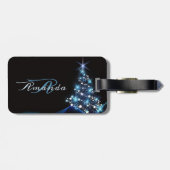Christmas Party Blue Tree Shiny Black Elegant ラゲッジタグ (裏面横)