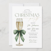 Christmas Party Champange Glass Green Gold  招待状 (正面)