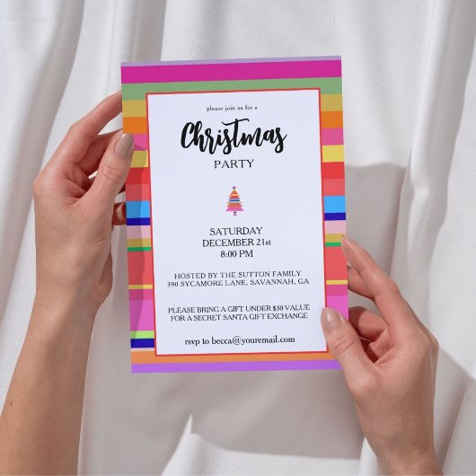 Christmas Party Colorful Stripes 招待状