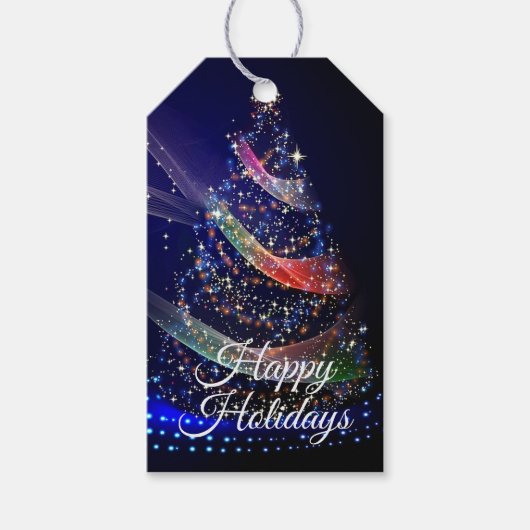 Christmas Party Colorful Tree Navy Blue Rustic ギフトタグ (正面)