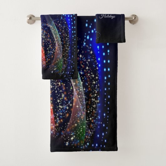 Christmas Party Colorful Tree Navy Blue Rustic バスタオルセット (インサイチュ)