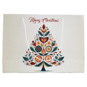 Christmas Party Colorful Tree Scandinavia Folk Art ラージペーパーバッグ (裏面)