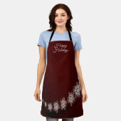 Christmas Party Crystal Snowflakes Red Rustic エプロン (着用した状態)