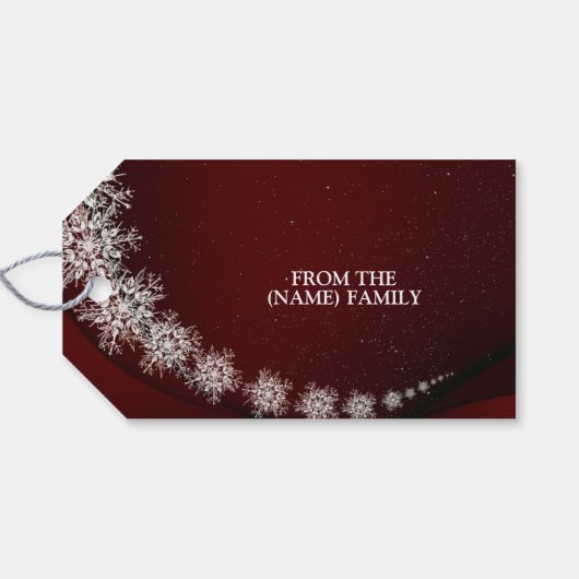 Christmas Party Crystal Snowflakes Red Rustic ギフトタグ (裏面横)