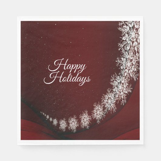 Christmas Party Crystal Snowflakes Red Rustic スタンダードランチョンナプキン (正面)