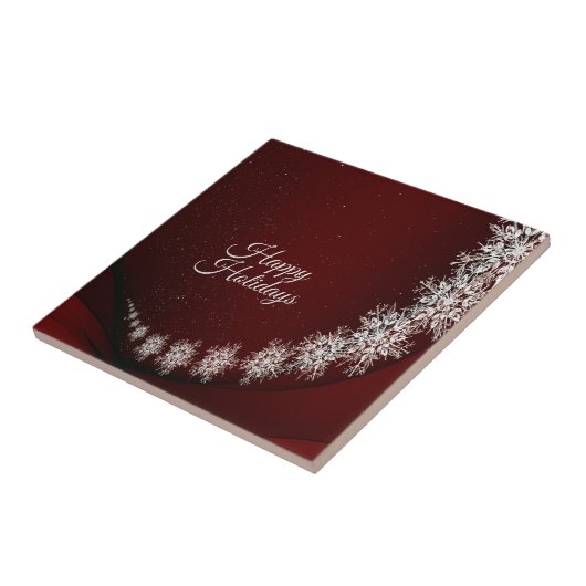 Christmas Party Crystal Snowflakes Red Rustic タイル (側面)