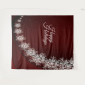 Christmas Party Crystal Snowflakes Red Rustic タペストリー (正面(横))