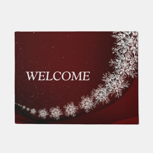 Christmas Party Crystal Snowflakes Red Rustic ドアマット (正面)