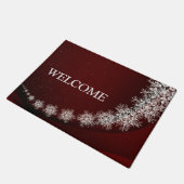 Christmas Party Crystal Snowflakes Red Rustic ドアマット (アングル)