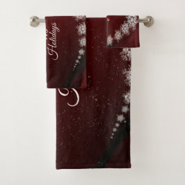 Christmas Party Crystal Snowflakes Red Rustic バスタオルセット