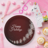 Christmas Party Crystal Snowflakes Red Rustic ペーパープレート (パーティー)