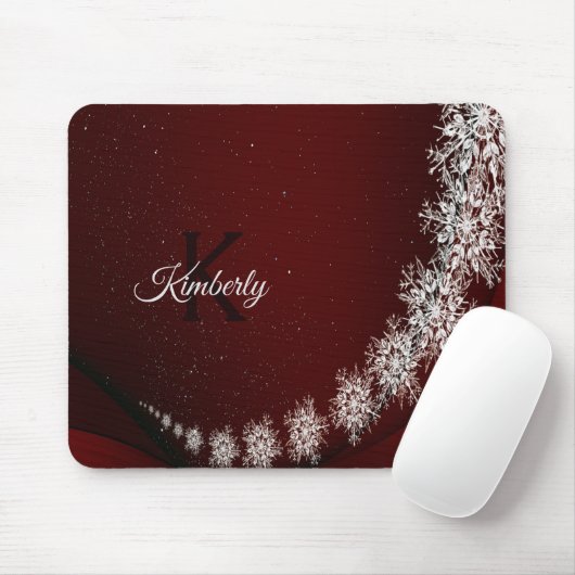 Christmas Party Crystal Snowflakes Red Rustic マウスパッド (マウス)
