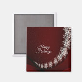 Christmas Party Crystal Snowflakes Red Rustic マグネット (正面/裏面)