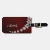 Christmas Party Crystal Snowflakes Red Rustic ラゲッジタグ (正面横)