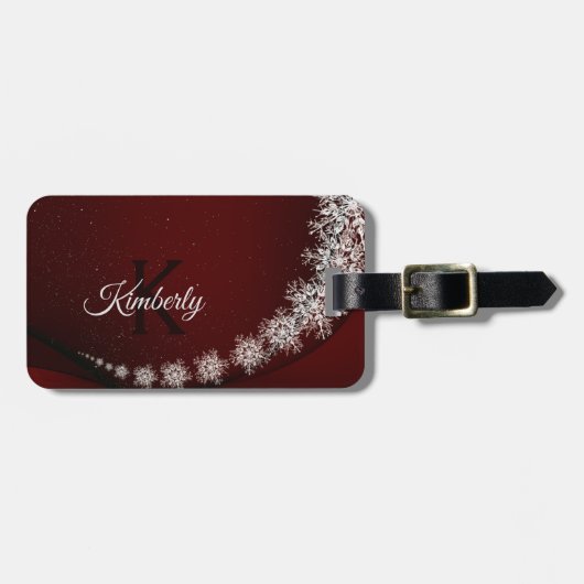 Christmas Party Crystal Snowflakes Red Rustic ラゲッジタグ (正面横)