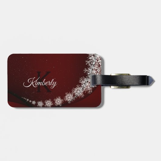 Christmas Party Crystal Snowflakes Red Rustic ラゲッジタグ (裏面横)