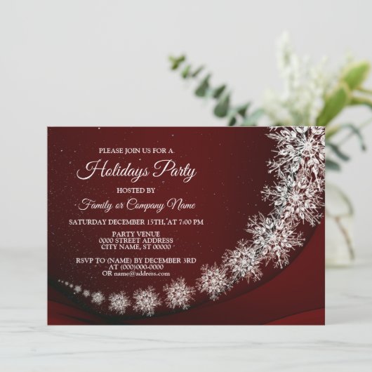 Christmas Party Crystal Snowflakes Red Rustic      招待状 (スタンド正面)