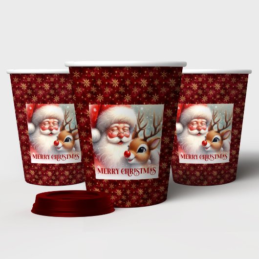 Christmas Party Cups for Kids Santa Rudolph Design 紙コップ