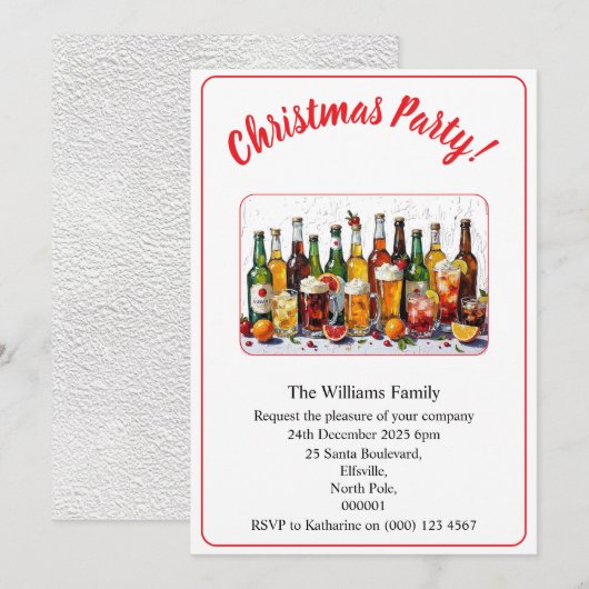 Christmas Party Drinks And Cocktails Colour Xmas 招待状 (正面/裏面)