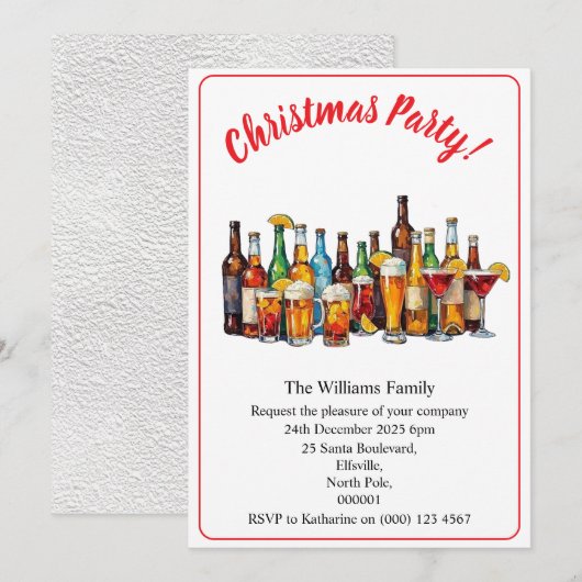 Christmas Party Drinks And Cocktails Minimal Xmas 招待状 (正面/裏面)
