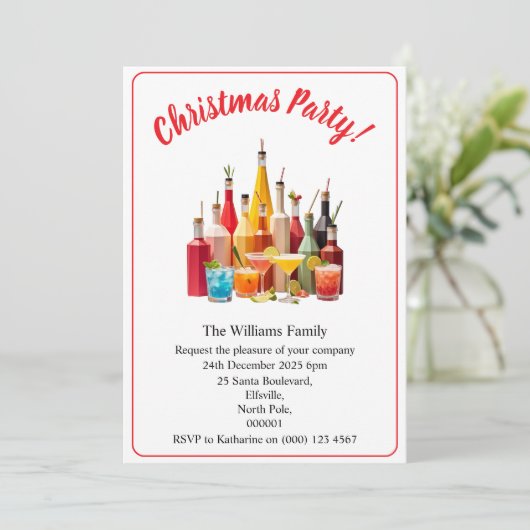 Christmas Party Drinks And Cocktails White Xmas 招待状 (スタンド正面)