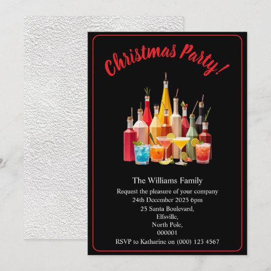 Christmas Party Drinks And Cocktails Xmas 招待状 (正面/裏面)