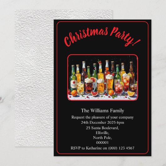 Christmas Party Drinks And Cocktails Xmas Black 招待状 (正面/裏面)