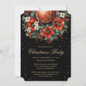 Christmas Party Elegant Black Gold Botanical 招待状 (正面)