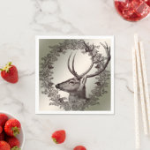 Christmas Party Floral Reindeer Golden Winter スタンダードカクテルナプキン (インサイチュ)