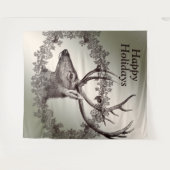 Christmas Party Floral Reindeer Golden Winter タペストリー (正面(横))
