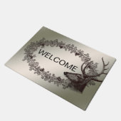 Christmas Party Floral Reindeer Golden Winter ドアマット (アングル)