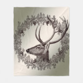 Christmas Party Floral Reindeer Golden Winter フリースブランケット (正面)