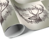 Christmas Party Floral Reindeer Golden Winter ラッピングペーパー (ロールコーナー)