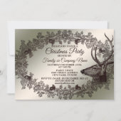 Christmas Party Floral Reindeer Golden Winter 招待状 (正面)