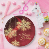 Christmas Party Gift Red Golden Snowflakes Holiday ペーパープレート (パーティー)