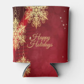 Christmas Party Gift Red Golden Snowflakes Holiday 缶クーラー (正面)