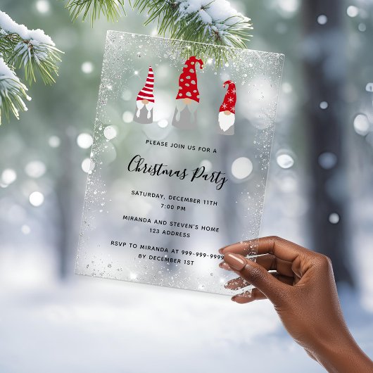 Christmas party gnomes glitter frosted invitation アクリル招待状