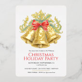 Christmas party golden bells and red bow art 箔招待状 (正面)