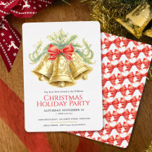 Christmas party golden bells and red bow art