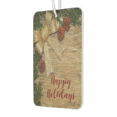 Christmas Party Golden Green Leaves Red Rustic カーエアーフレッシュナー (左)