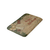 Christmas Party Golden Green Leaves Red Rustic バスマット (アングル)