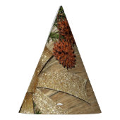 Christmas Party Golden Green Leaves Red Rustic パーティーハット (左)