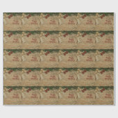 Christmas Party Golden Green Leaves Red Rustic ラッピングペーパー (フラット)