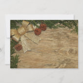 Christmas Party Golden Green Leaves Red Rustic 招待状 (裏面)