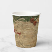 Christmas Party Golden Green Leaves Red Rustic 紙コップ (裏面)